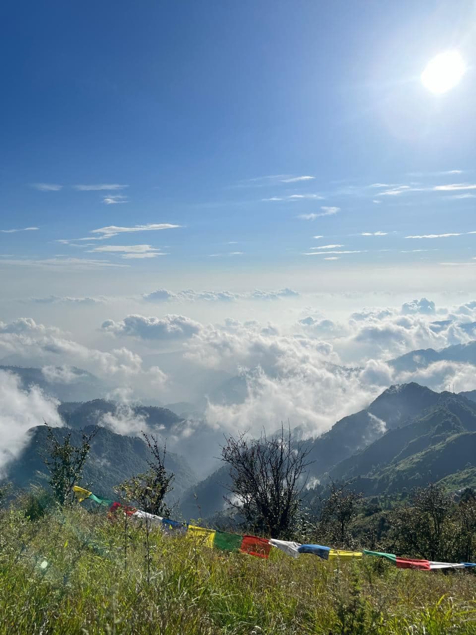 Panoramic Himalayan mountain range view from Spandan Villas hilltop, Dhanaulti Uttarakhand