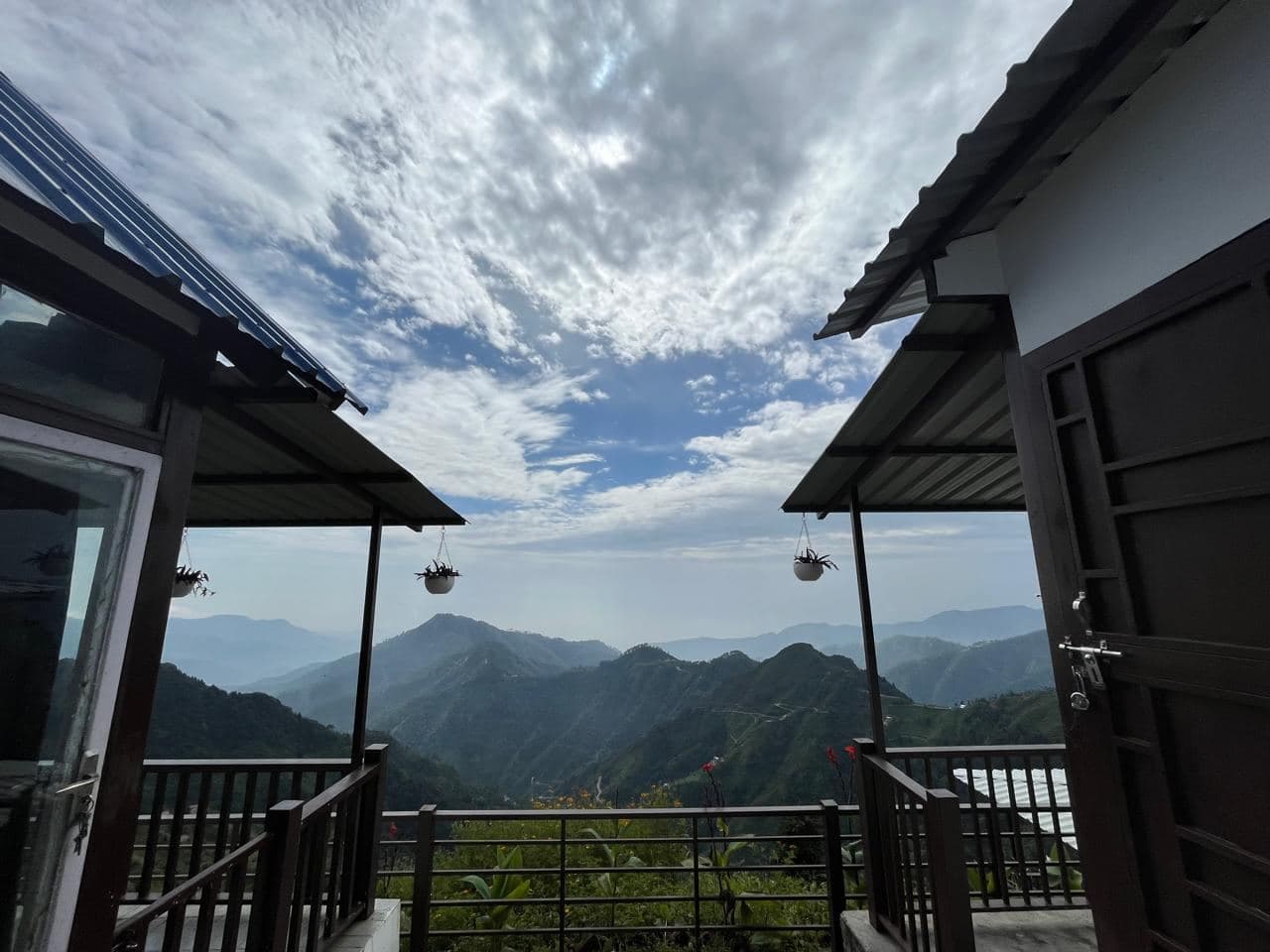 View from between Spandan Villas cabins toward the Dhanaulti mountain valley